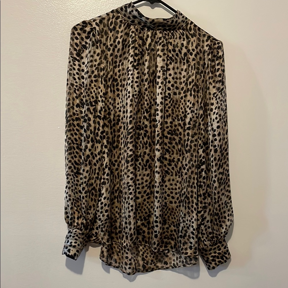 Brown Animal Print High Collar Blouse